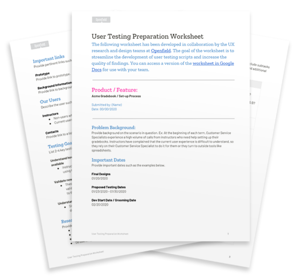 Graphic of the User Testing Preparation Worksheet